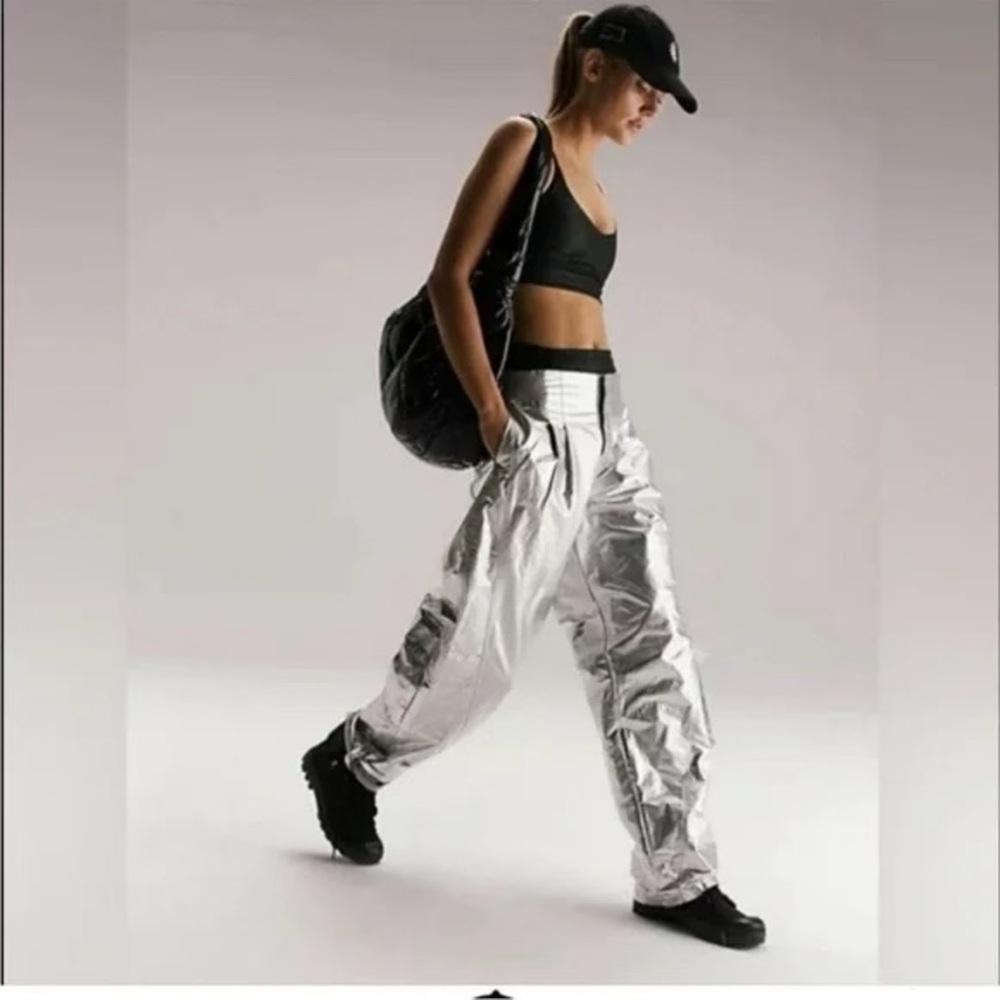 Free People Movement Mesmerize Me Shine Pants Silver